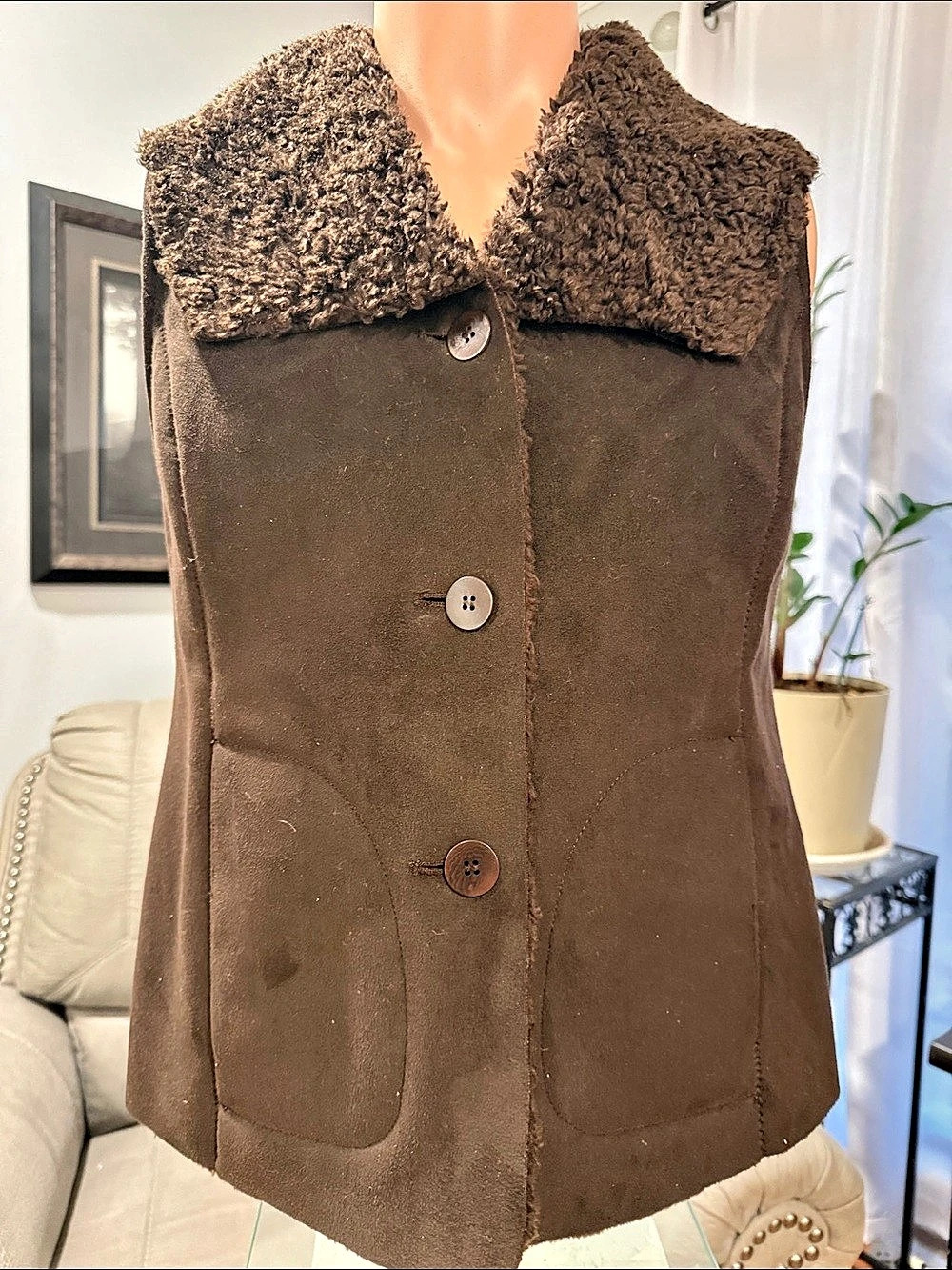 Talbots brown faux-suede and faux-fur vest.